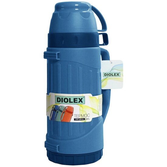 Термос пластиковый со стеклянной колбой Diolex DXP-600-B, синий, 600мл
