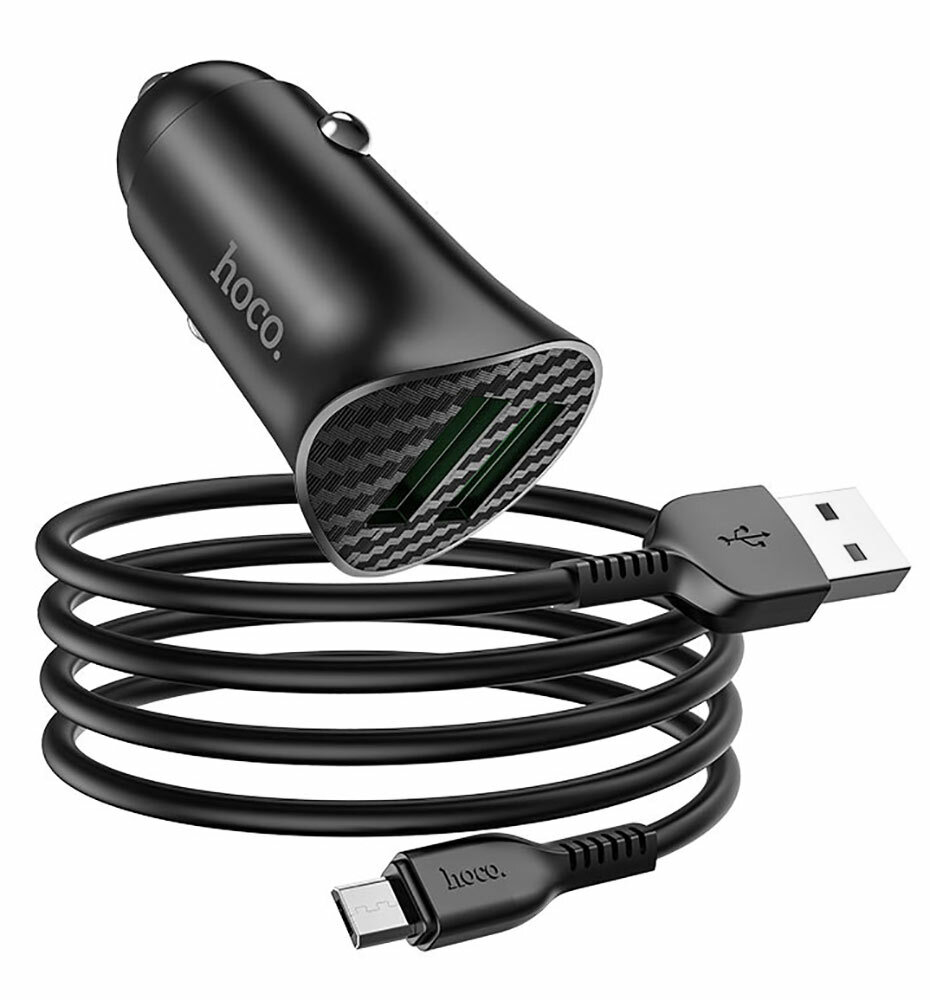 Автомобильное зарядное устройство Hoco Z39 Farsighted dual port QC3.0 Car charger + micro cable black