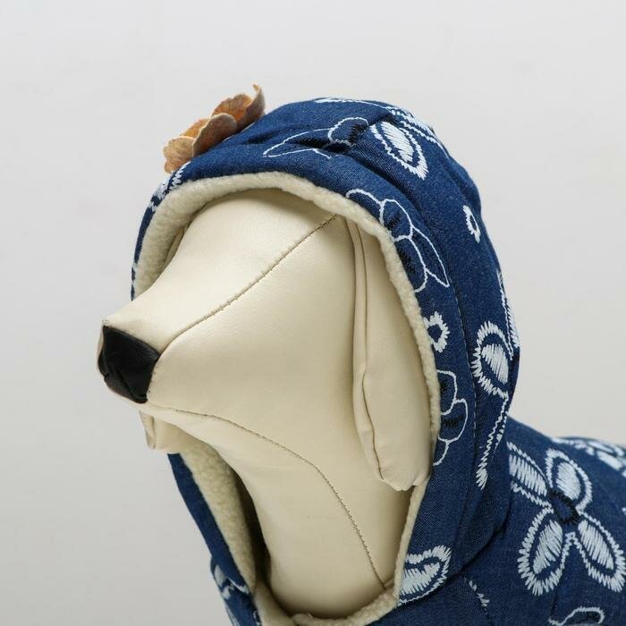 Куртка для собак с цветами, M (ДС 25 см, ОШ 26 см, ОГ 37 см), тёмно-синяя - фотография № 5