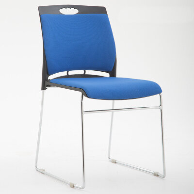 Современный стул для офиса и конференц зала с мягким сиденьем штабелируемый (черный, синяя ткань, мягкая спинка) - фотография № 1