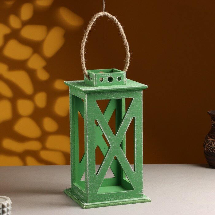 фото Кашпо деревянное "Фонарь. Прованс" 17х17х31 см Зелёный