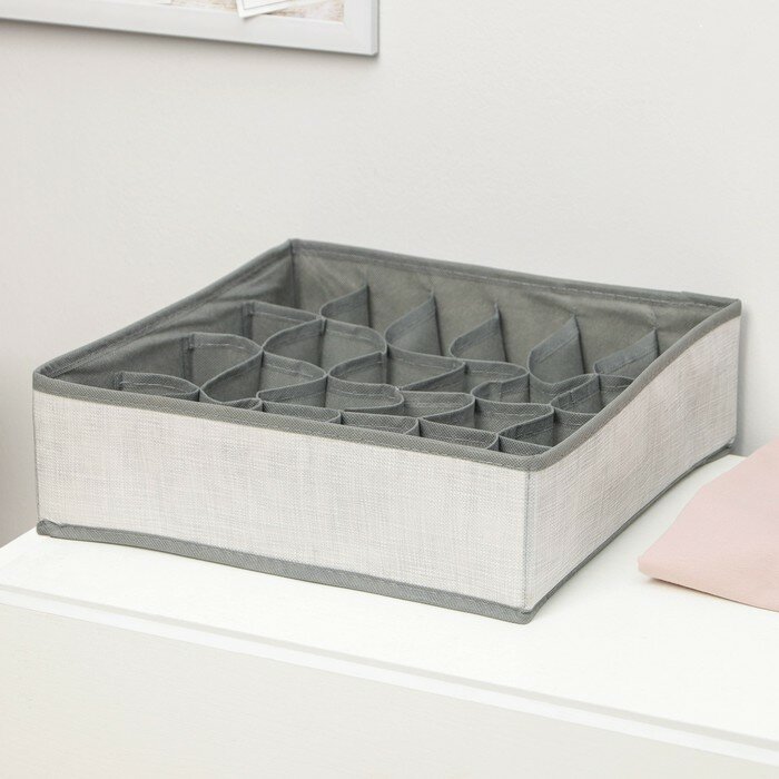 Органайзер для хранения белья «Нить», 24 отделения, 32×32×10 см, цвет серый - фотография № 3