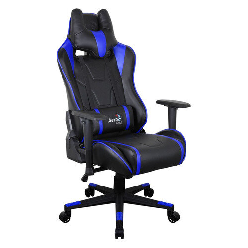 Кресло игровое Aerocool AC220 AIR-BB, на колесиках, ПВХ/полиуретан, синий