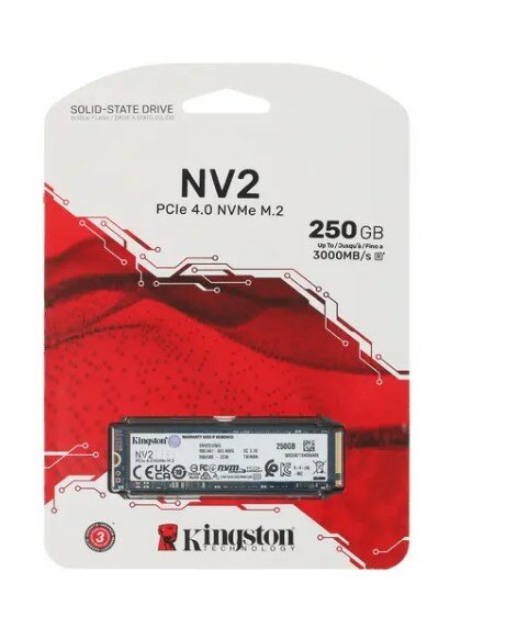 Накопитель SSD 250Gb M.2 2280 Kingston NV2 3000/1300 NVMe PCIEx4 (SNV2S/250G)