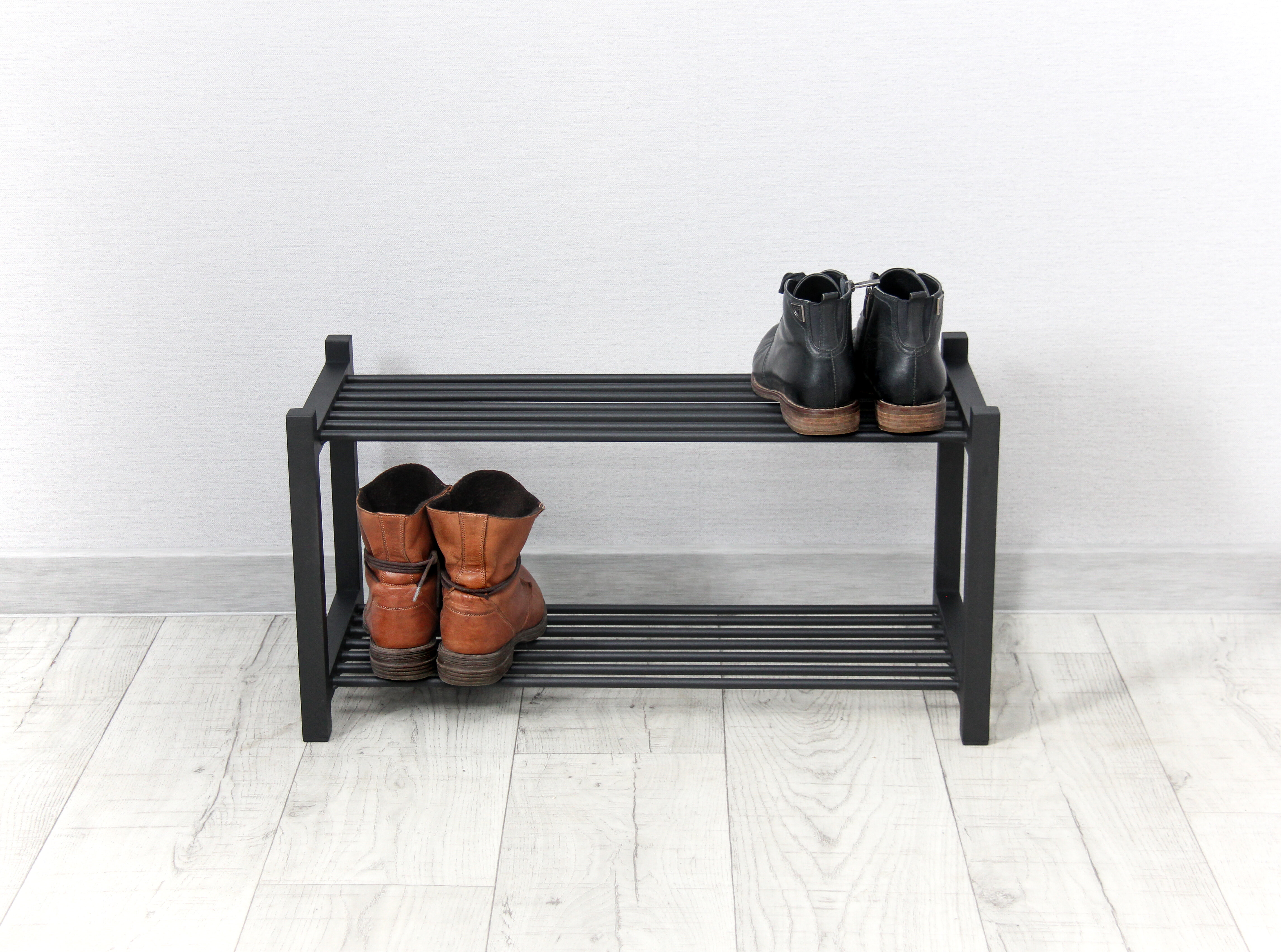 Обувница, этажерка для обуви металлическая цельносварная, чёрная - фотография № 2