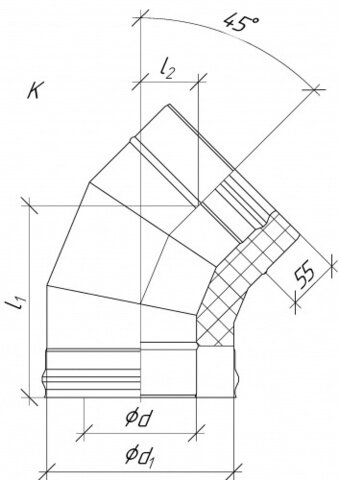 Сэндвич-отвод 45* К Grill'D EU, AISI 304 0,8мм/ОС 0,5мм (D130/250), черный (порошковая краска) - фотография № 2