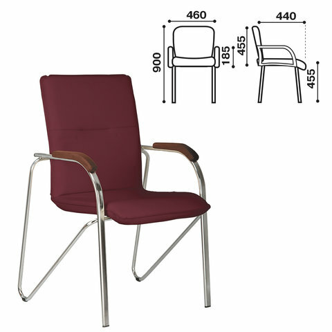 Кресло для приемных и переговорных «Samba», деревянные накладки, хромированный каркас, кожзам бордо
