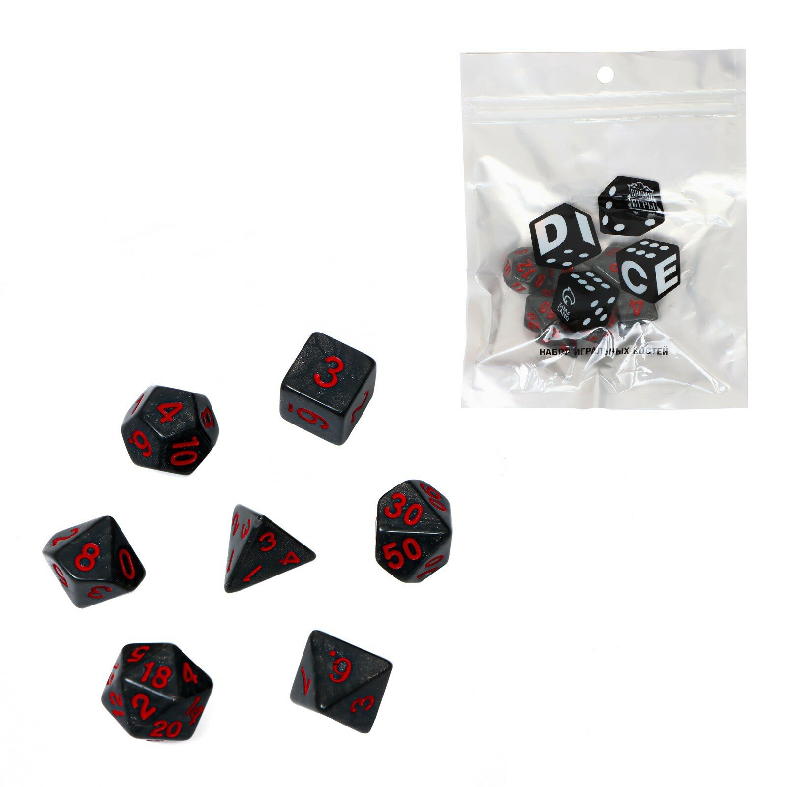 фото Набор кубиков для D&D (Dungeons and Dragons, ДнД) "Время игры", серия: D&D, 7 шт, серые 1шт.