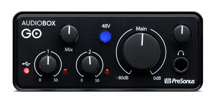 PreSonus AudioBox GO аудио интерфейс USB 20 2вх/2 вых канала 1мик1инстр 24бит/44-96кГц