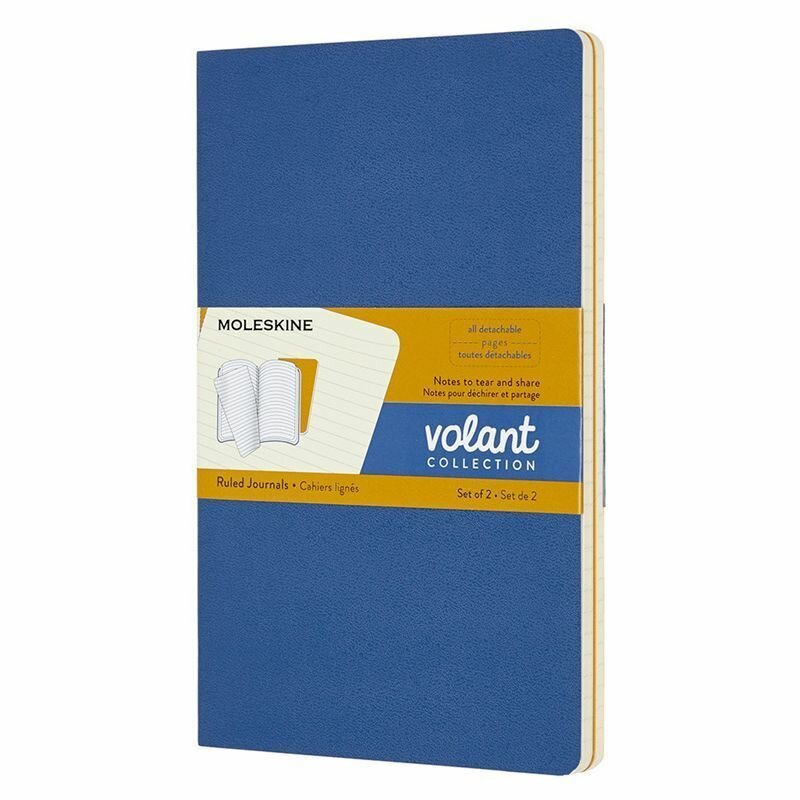 Набор 2 блокнота Moleskine Volant Large, 96 стр., синий/желтый, в линейку