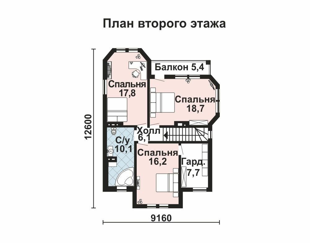 (156м2, 12х9м) Готовый проект двухэтажного дома из бруса с террасой и камином - AS-2172 - фотография № 4