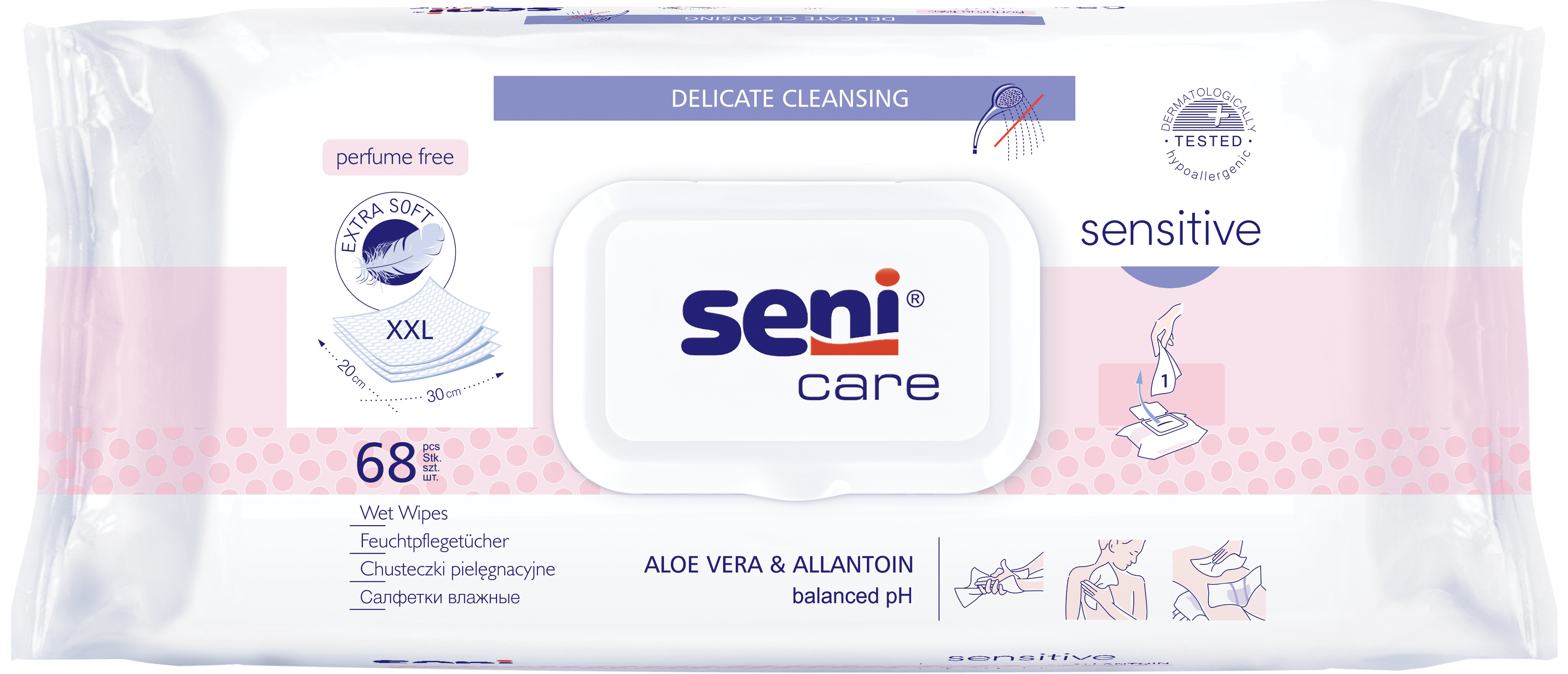 Seni Care Sensitive / Сени Кейр Сенситив - влажные салфетки для чувствительной кожи, 68 шт.