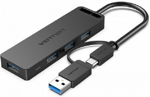 Концентратор Vention OTG USB-C+USB 3.0 / 4xUSB 3.0 порта Черный - 0.15м.