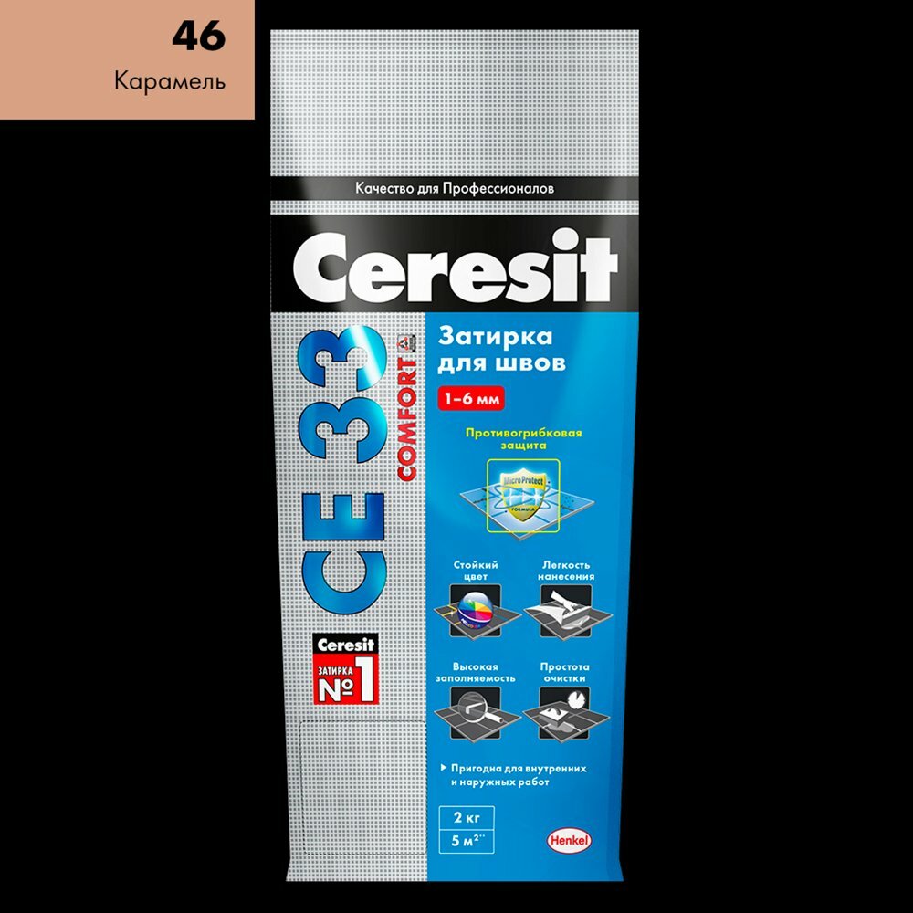Отделочные материалы Ceresit Затирка для швов 1-6 мм внутри и снаружи Ceresit CE33/2кг Карамель 46
