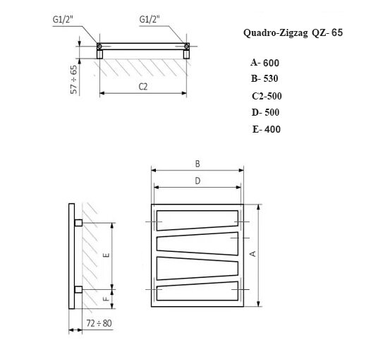 Quadro Zigzag VIP 83x50 полотенцесушитель водяной QZ5-85 Черный - фотография № 3