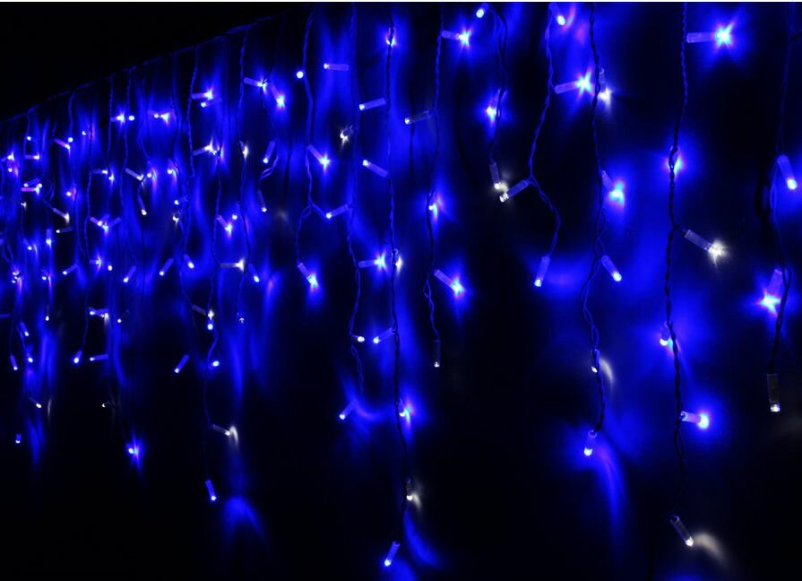 Светодиодная гирлянда бахрома ICICLE RUBI мерцающая 208 синих/холодных белых LED-огней 4х0.8+1.5 м коннектор белый провод резина+PVC уличная SNOWHOUSE RW-OIC208LSE-B/CW-P