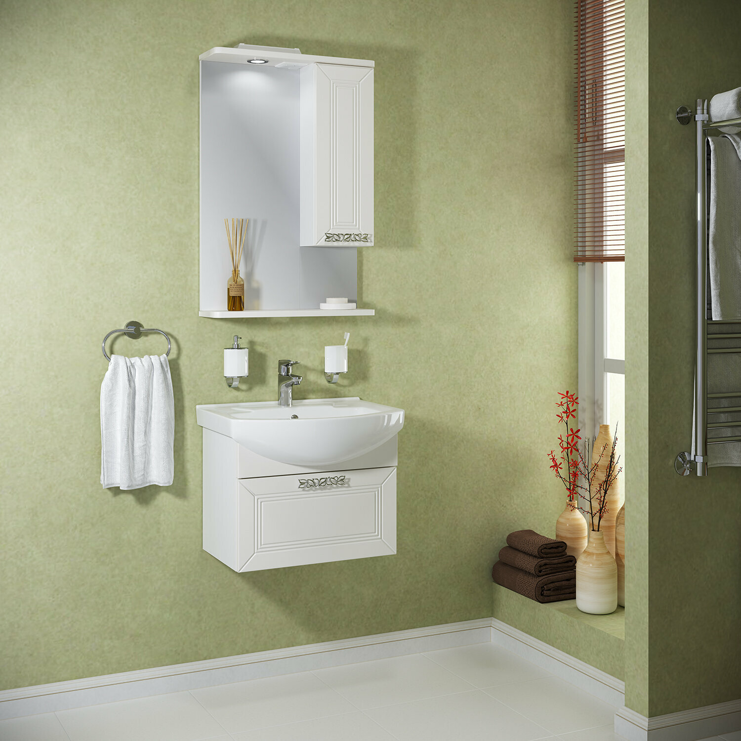 Мебель для ванной / Runo / Монро 55 напольный / тумба с раковиной Элеганс 55 / шкаф для ванной / зеркало для ванной