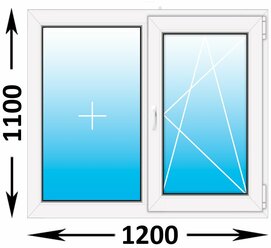 Пластиковое окно MELKE Lite 60 двухстворчатое 1200x1100, с двухкамерным стеклопакетом (ширина Х высота) (1200Х1100)