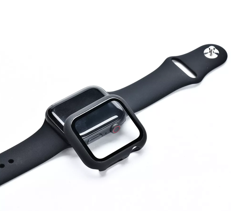 Защитное стекло на Apple Watch 38mm 3D Full glue черное с силиконовым чехлом