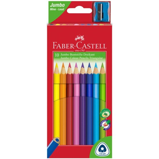 Карандаши цветные FABER-CASTELL "Jumbo" 10 цветов с точилкой, в картонной коробке