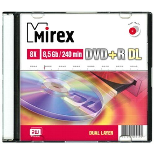 Оптический диск DVD плюс R 8.5 Гб Mirex 8-ск. двуслойный слим целлофанирован по 1шт.