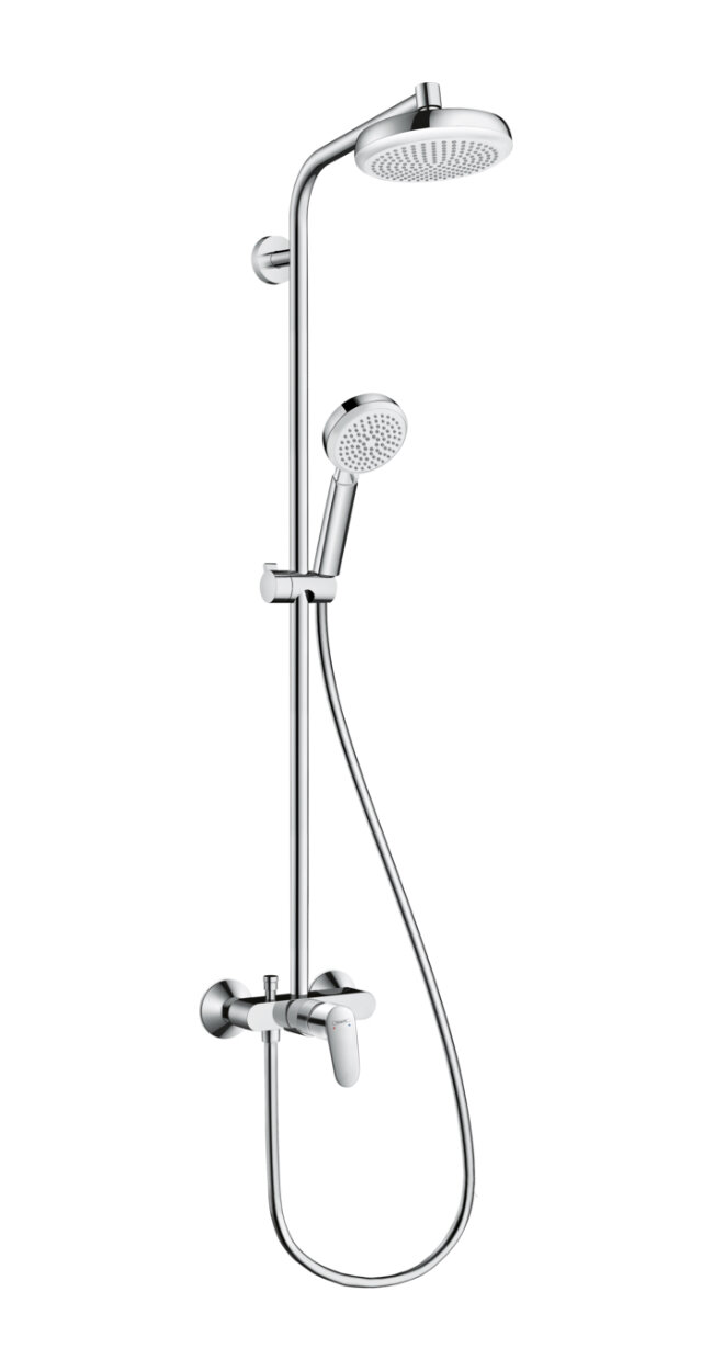 Душевая стойка Hansgrohe Crometta Showerpipe 160 1jet, со смесителем, белый-хром 27266400