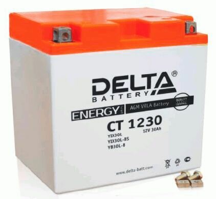 Аккумулятор Мото Delta 12В 30Ач (YTX30L, YТX30L-BS, YB30L-B) обратная полярность арт. CT 1230