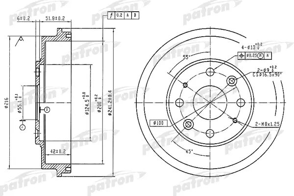 Барабан тормозной задн MAZDA: 323 C IV 89-94, 323 C V 94-98, 323 F IV 89-94, 323 F V 94-98, 323 S IV 89-94, 323 S V 94-98, MX-3 91- PATRON PDR1546