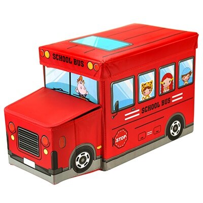 Ящик-пуф для игрушек "Школьный автобус" красный - фотография № 1