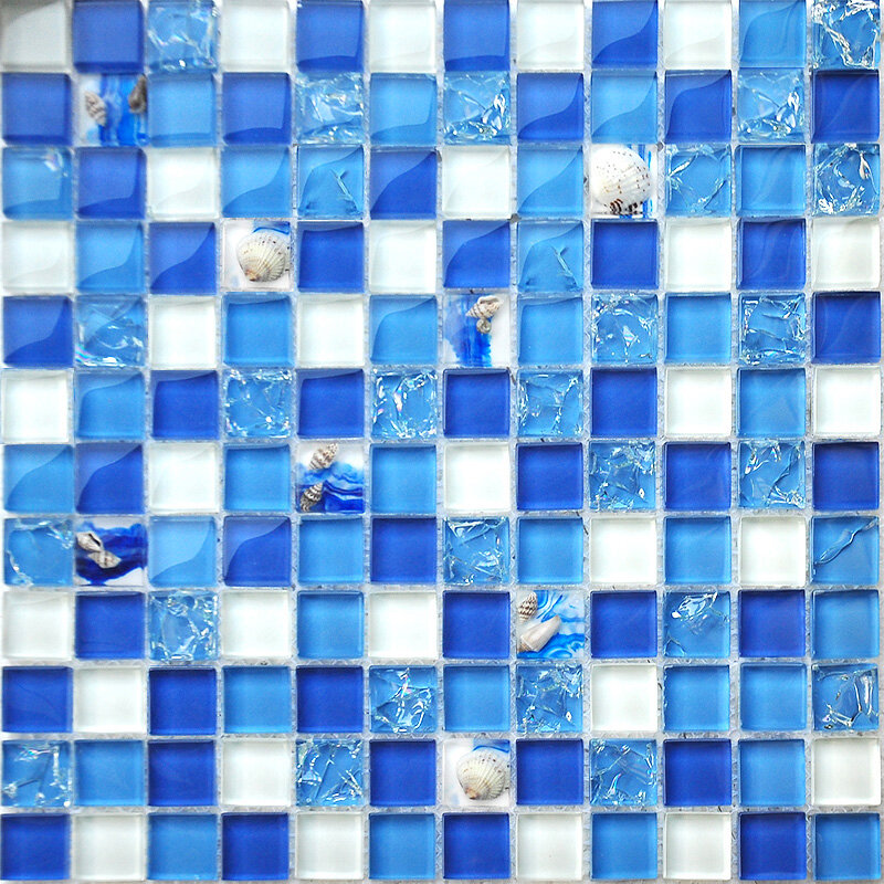 Мозаика стеклянная с натуральными раковинами в средиземноморском стиле (сине-зеленый крупные частицы К4833) - фотография № 2