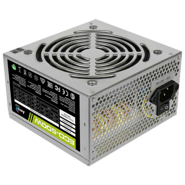 Блок питания Aerocool 500W Retail ECO-500W ATX v2.3 Haswell, fan 12cm, 400-mm cable, power cord, 20+4P, 12V 4P, 1x PCI-E 6P, 3x SATA, 2x PATA, 1x FDD