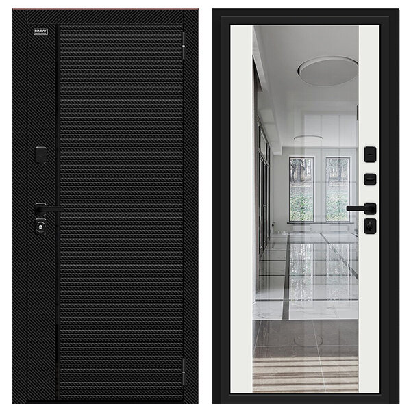 Входная дверь BRAVO Лайнер-3 Black Carbon/Off-white 960х2050 Петли справа