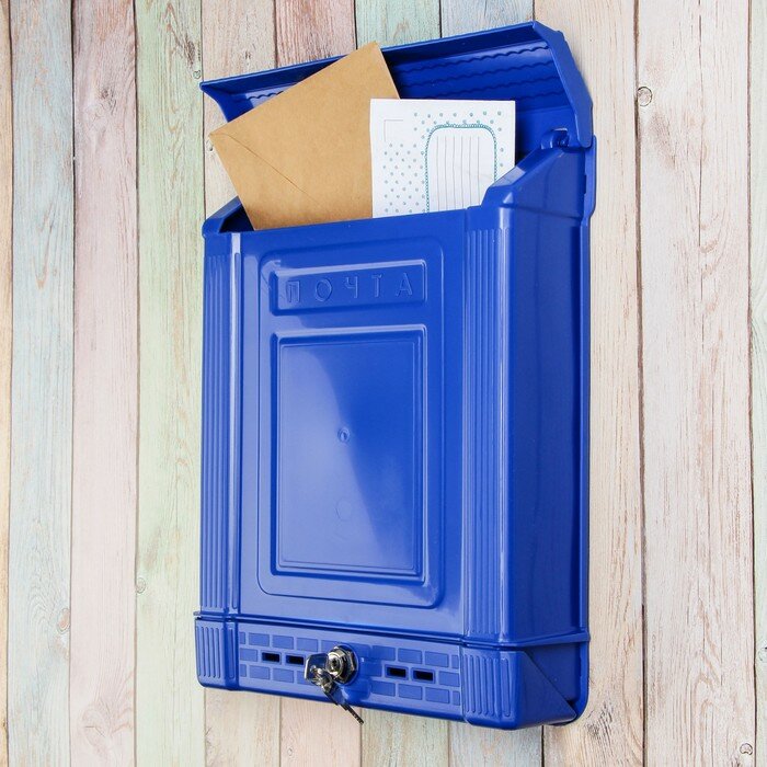 Альтернатива Ящик почтовый, пластиковый, "Декор", с замком, синий - фотография № 2