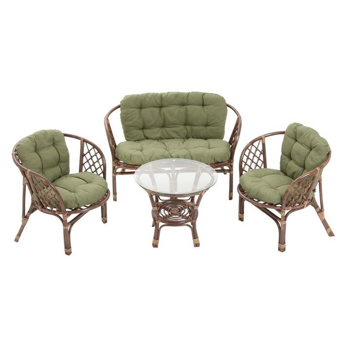 Набор садовой мебели "Индо" 4 предмета: 2 кресла, 1 диван, 1 стол, зеленый/тёмный ротанг - фотография № 1