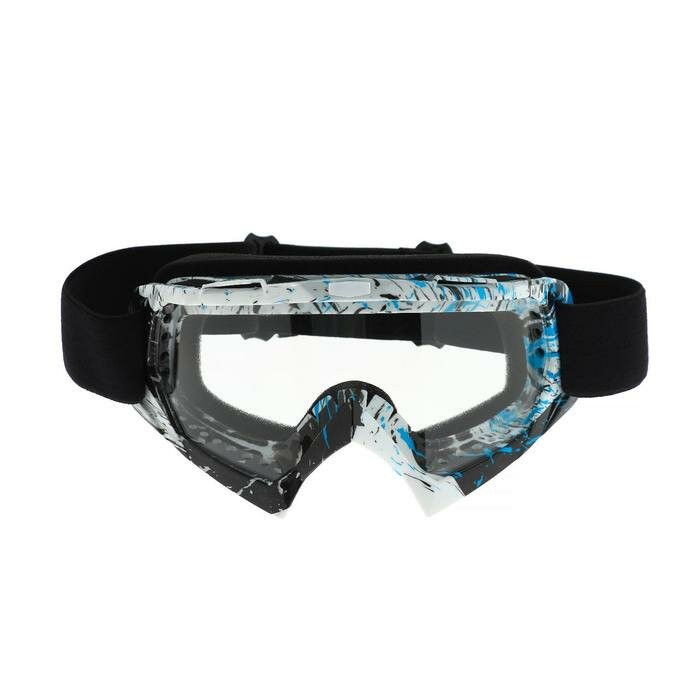 Очки-маска для езды на мототехнике стекло прозрачное цвет белый-синий-черный ОМ-23