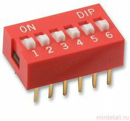 6 pin DIP переключатель красный шаг 2.54мм