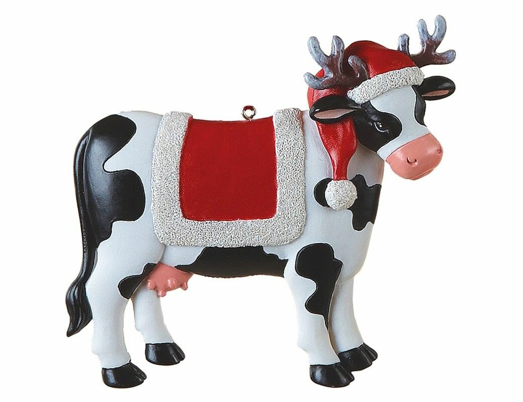 Ёлочная игрушка новогодняя коровка с оленьими рожками полистоун 10.5 см Kurts Adler