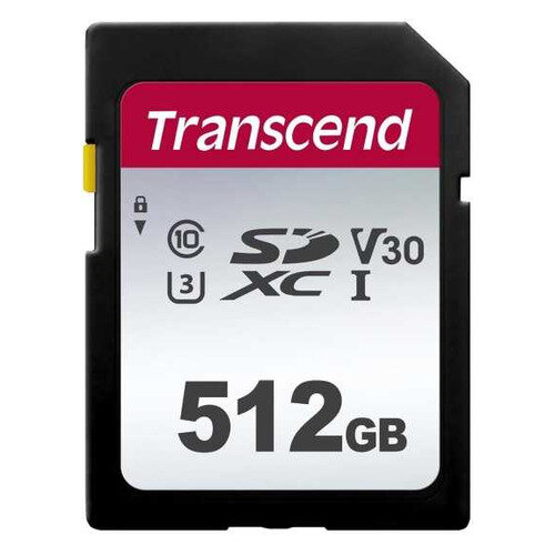 Карта памяти SDXC UHS-I U3 Transcend 512 ГБ, 100 МБ/с, Class 10, TS512GSDC300S, 1 шт., переходник без адаптера