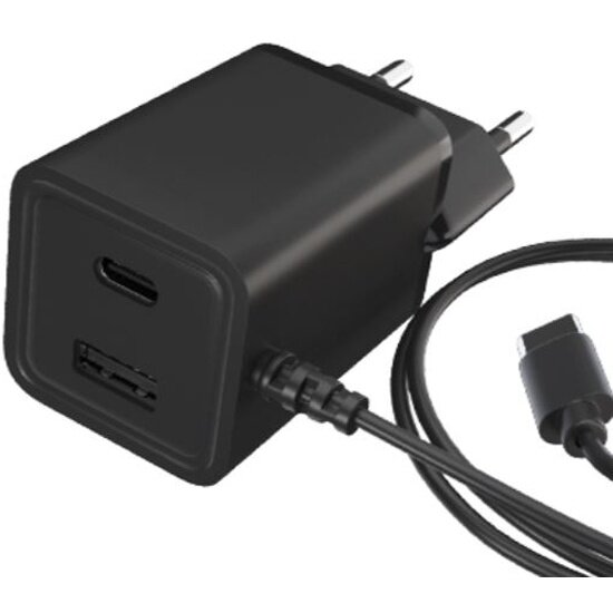 Сетевое зарядное устройство Maxvi A304T, USB-C + USB-A, USB-C, 3 A, 15 Вт, 1.2 м, черный
