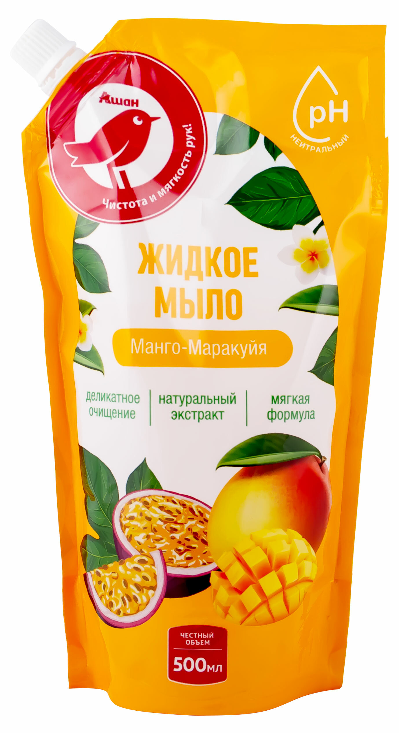 фото Мыло ашан Красная птица жидкое с ароматом манго и маракуйи, 500 мл