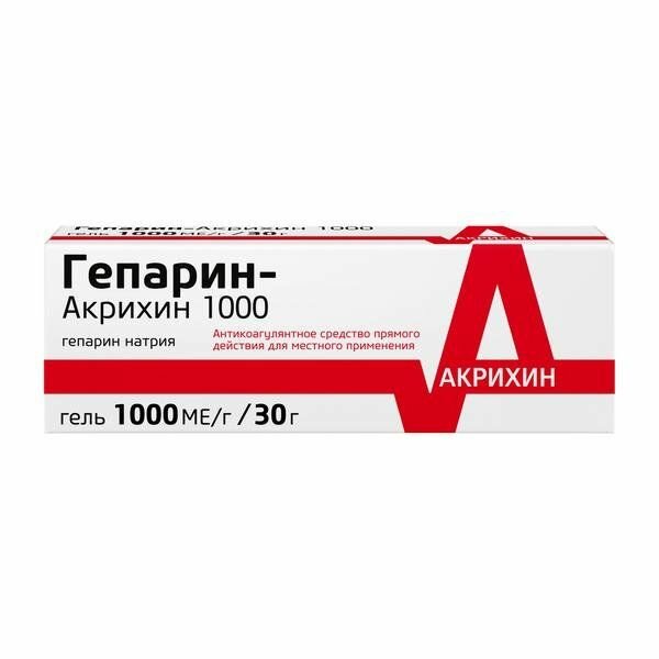 Гепарин-Акрихин 1000 гель 1тыс. МЕ/1г 30г