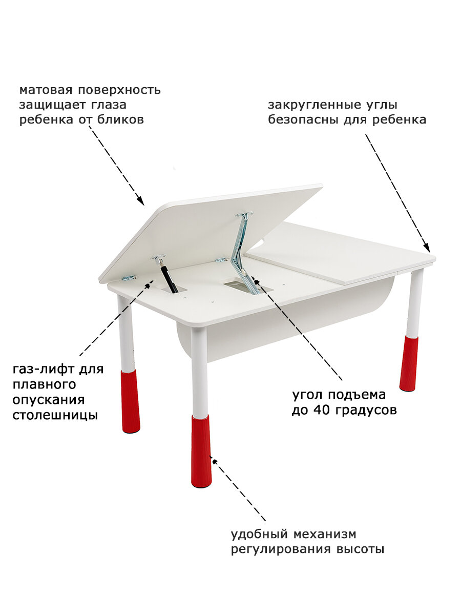 Компьютерный стол угловой Астек большой с выдвижным ящиком 115х150см цвет: белый/красный - фотография № 5