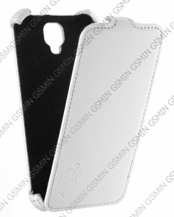 Кожаный чехол для Explay Flame Aksberry Protective Flip Case (Белый)