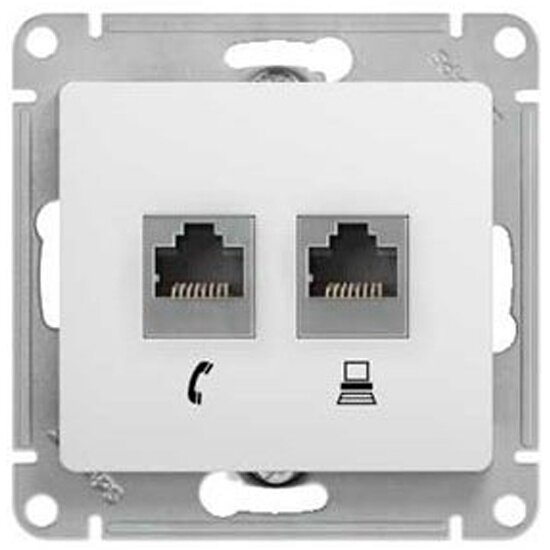 Розетка SCHNEIDER ELECTRIC 2-я RJ11+RJ45, кат.5E SE Glossa, Бклый