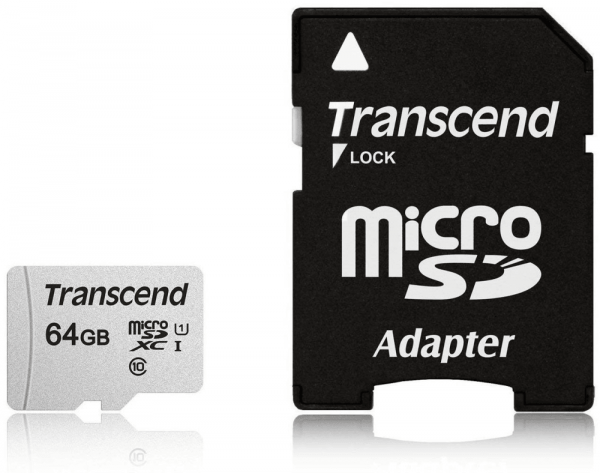 Карта памяти Transcend 64GB UHS-I U1 microSD with Adapter TS64GUSD300S-A