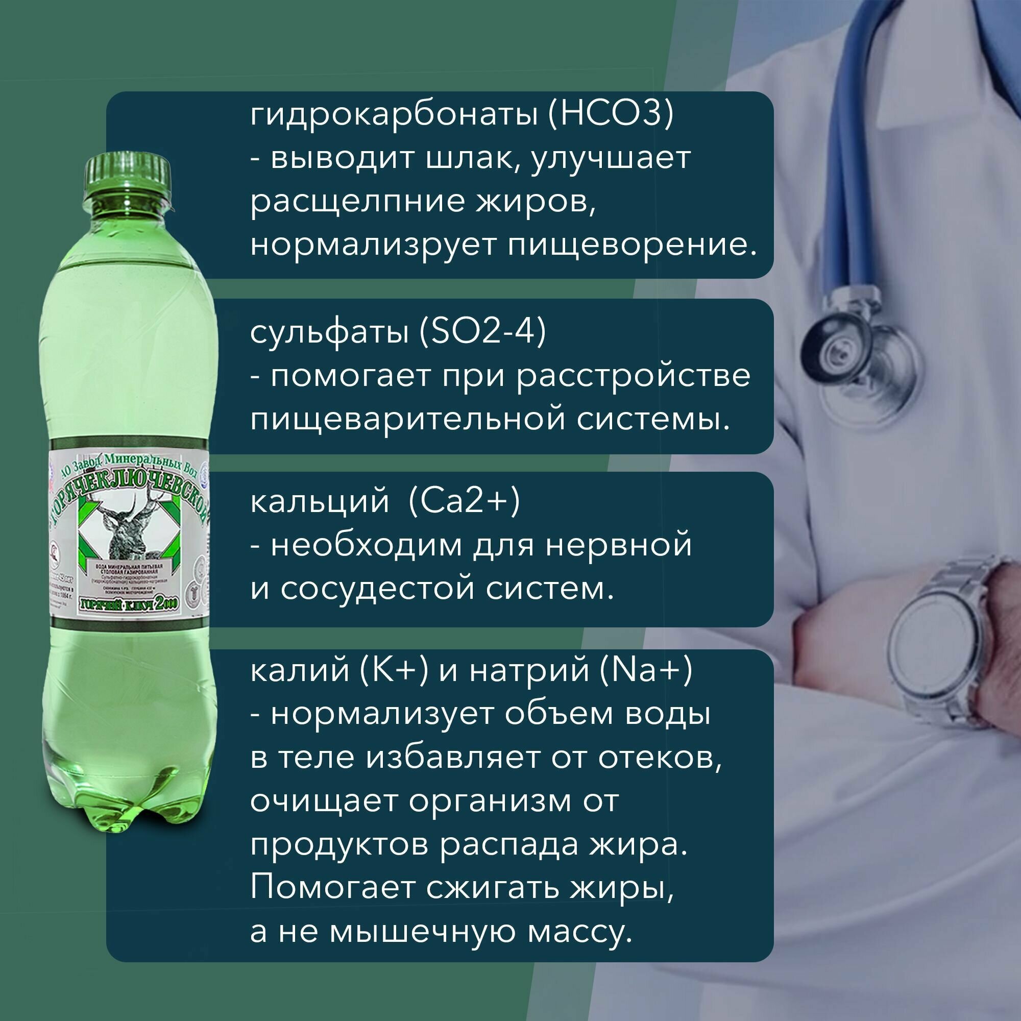 Вода Горячий Ключ 2000. Объем 0,5л*12. Вода минеральная газированная природная целебная лечебная, выводит токсины, для детей - фотография № 8