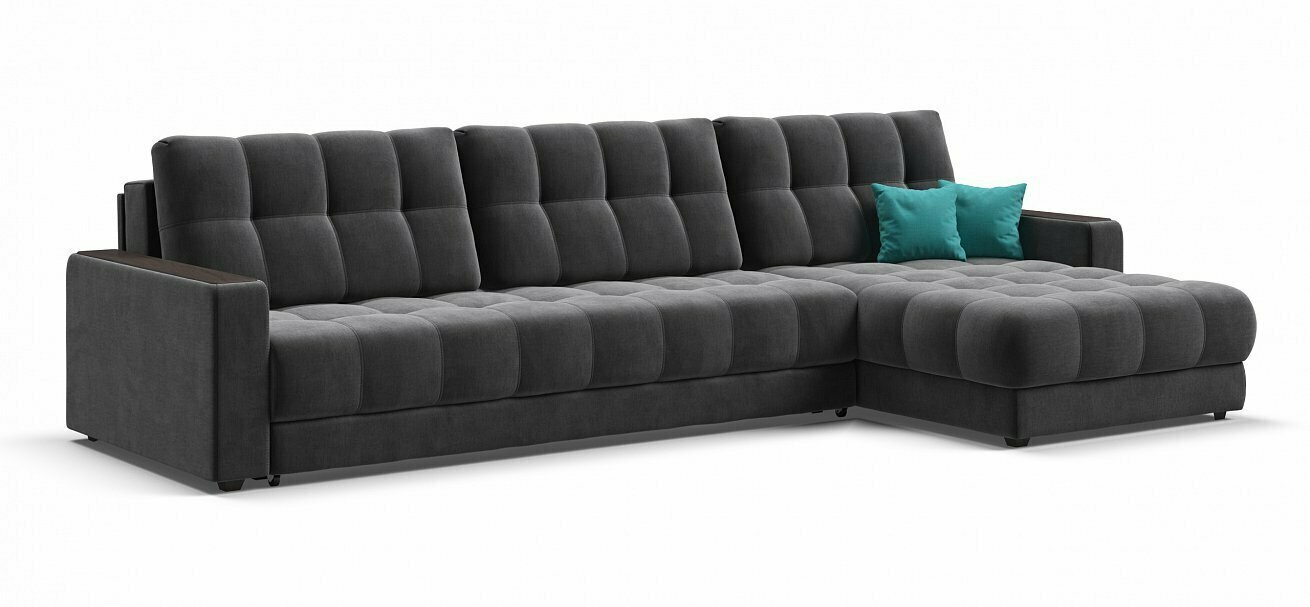 Угловой диван-кровать BOSS 2.0 MAX с ящиками для хранения, еврокнижка, велюр Monolit серый, 338х183х93 см - фотография № 1