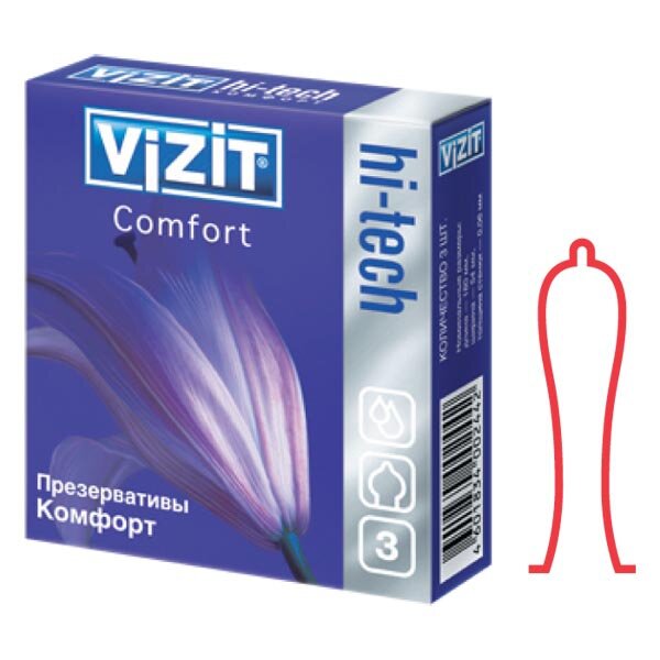 Презервативы VIZIT HI-TECH comfort оригинальной формы, 3 шт