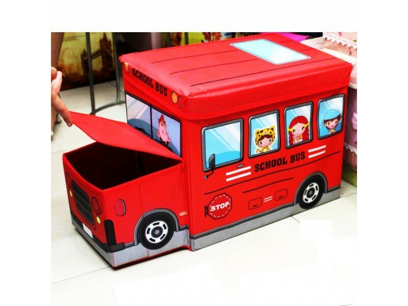 Ящик-пуф для игрушек "Школьный автобус" красный - фотография № 7
