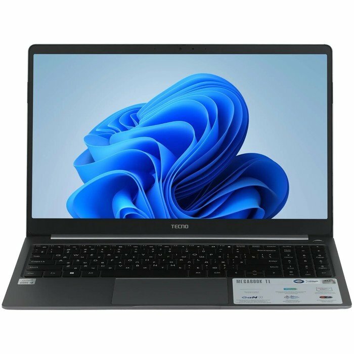 Ноутбук Tecno T1, 15.6", core i3, 12 Гб, SSD 256 Гб, Intel UHD, Win11, серый